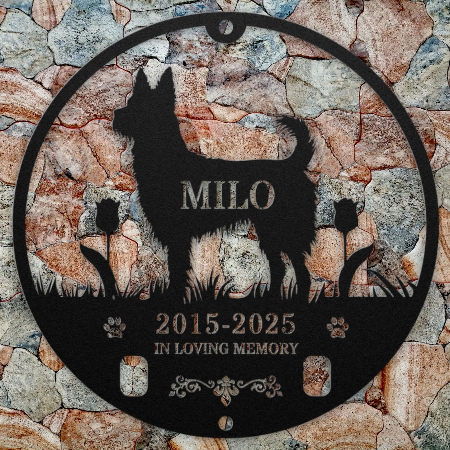 Personalized Dog Memorial with Collar Hole, Round Shape, Die-Cut Premium Metal Sign