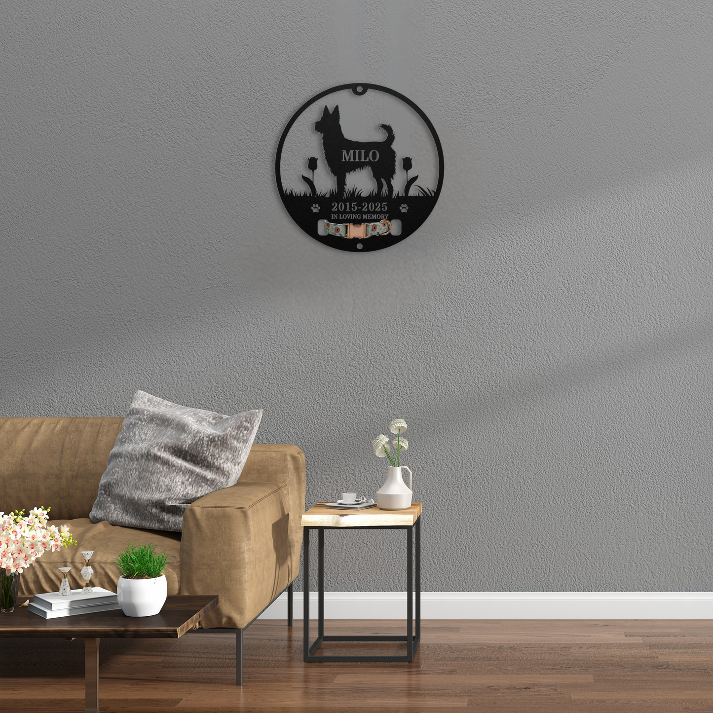 Personalized Dog Memorial with Collar Hole, Round Shape, Die-Cut Premium Metal Sign