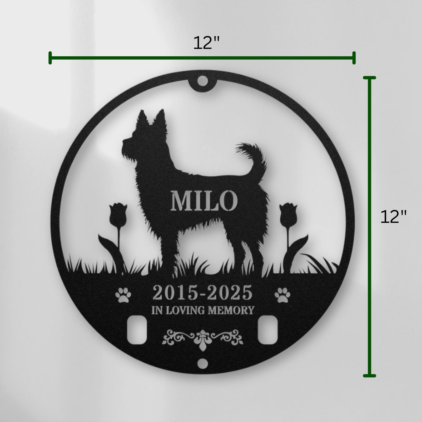 Personalized Dog Memorial with Collar Hole, Round Shape, Die-Cut Premium Metal Sign