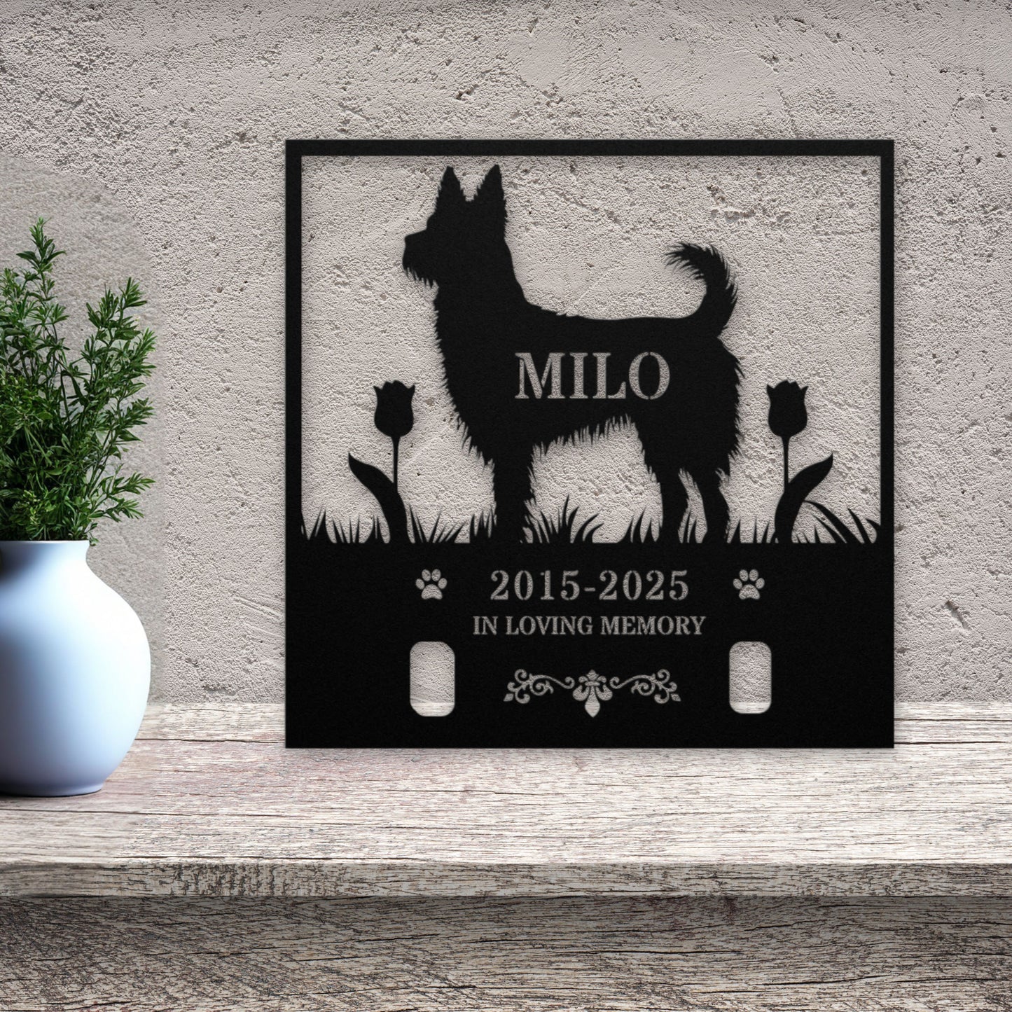 Personalized Dog Memorial with Collar Hole, Square Shape, Die-Cut Premium Metal Signs
