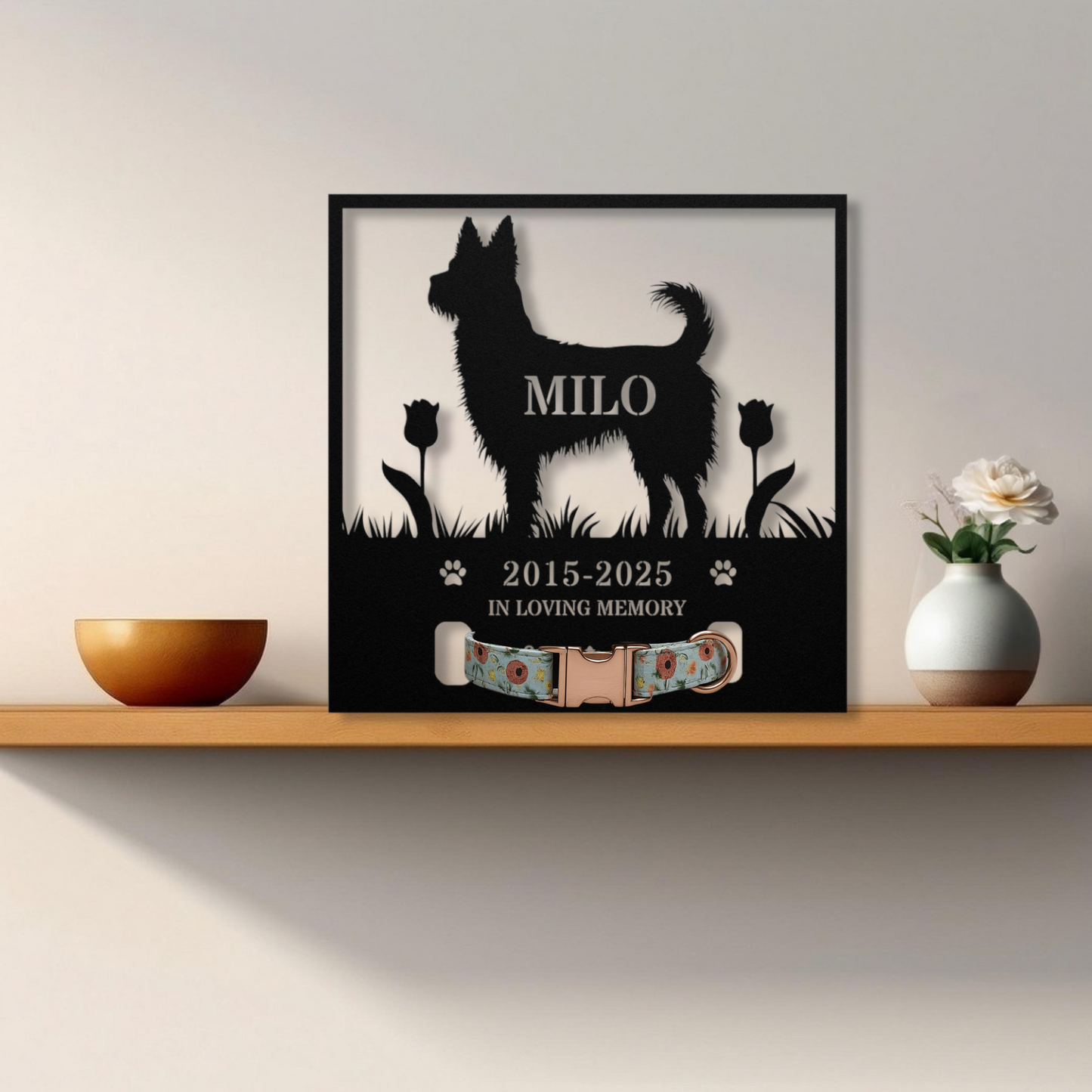 Personalized Dog Memorial with Collar Hole, Square Shape, Die-Cut Premium Metal Signs