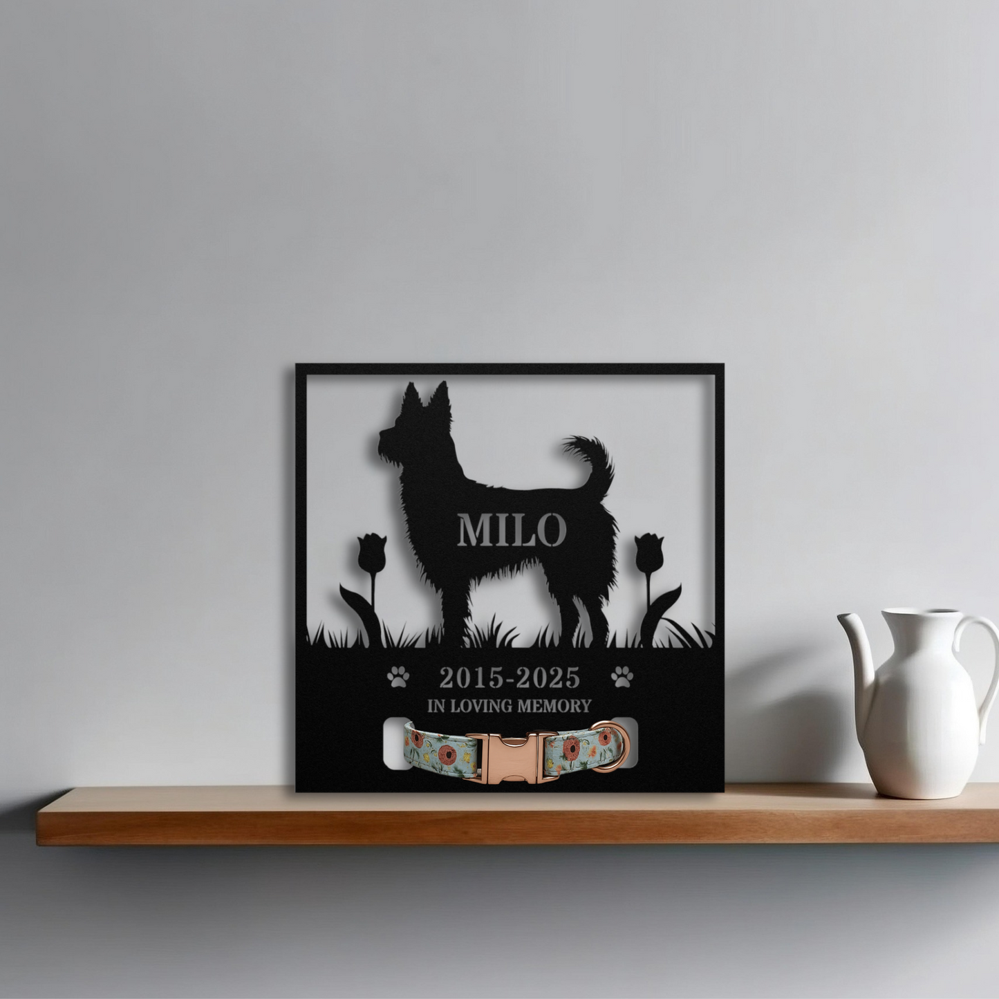 Personalized Dog Memorial with Collar Hole, Square Shape, Die-Cut Premium Metal Signs