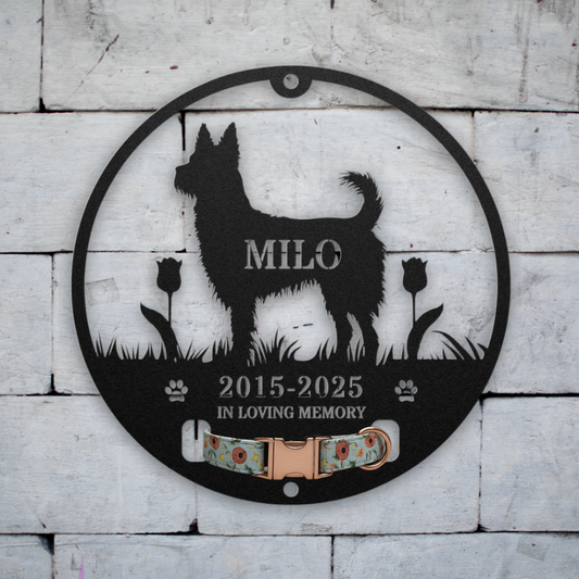 Personalized Dog Memorial with Collar Hole, Round Shape, Die-Cut Premium Metal Sign