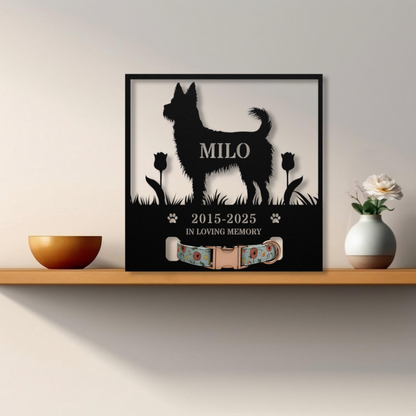 Personalized Dog Memorial with Collar Hole, Square Shape, Die-Cut Premium Metal Signs